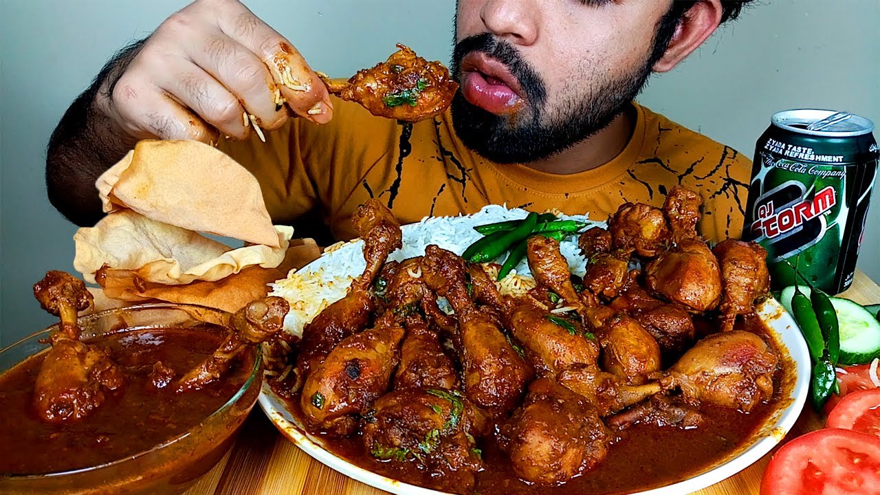 SPICY CHICKEN LEGS CURRY WITH RICE EXTRA GRAVY EATING SHOW#HUNGRYpirAn