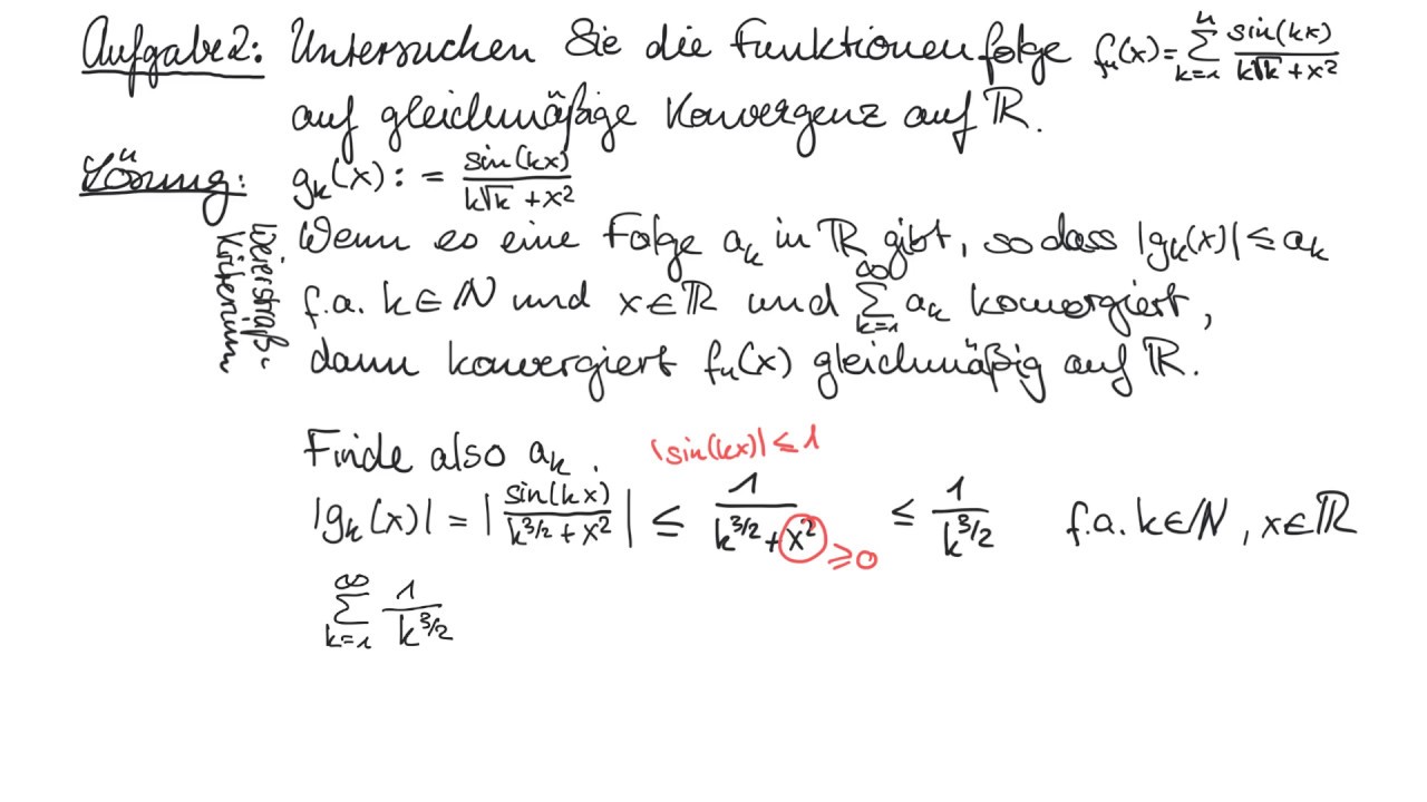 Analysis I: 14 Funktionenfolgen - Beispiele (Punkt- und glm. Konvergenz auf versch. Bereichen)