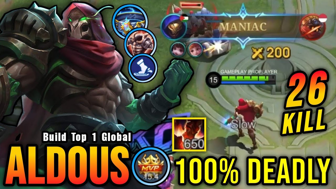 26 Kills + MANIAC!! Best Aldous One Hit Build and Emblem!! - Build Top 1 Global Aldous ~ MLBB