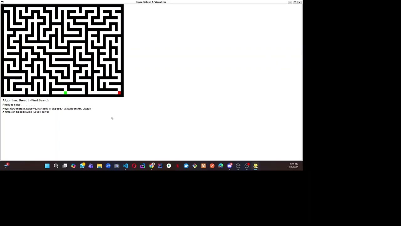 Maze Solver & Visualizer – DFS vs BFS Algorithm Visualization (Final Semester Project)