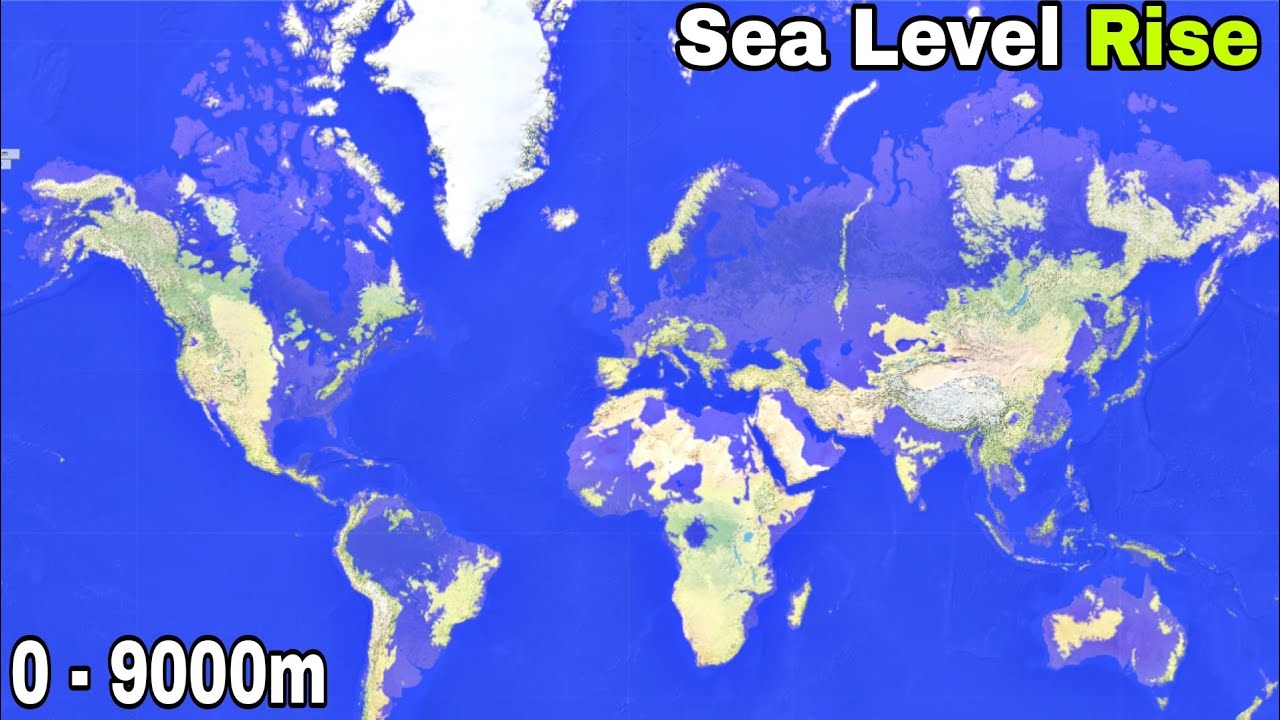 World Flood Map | Sea Level Rise (0 - 9000m)
