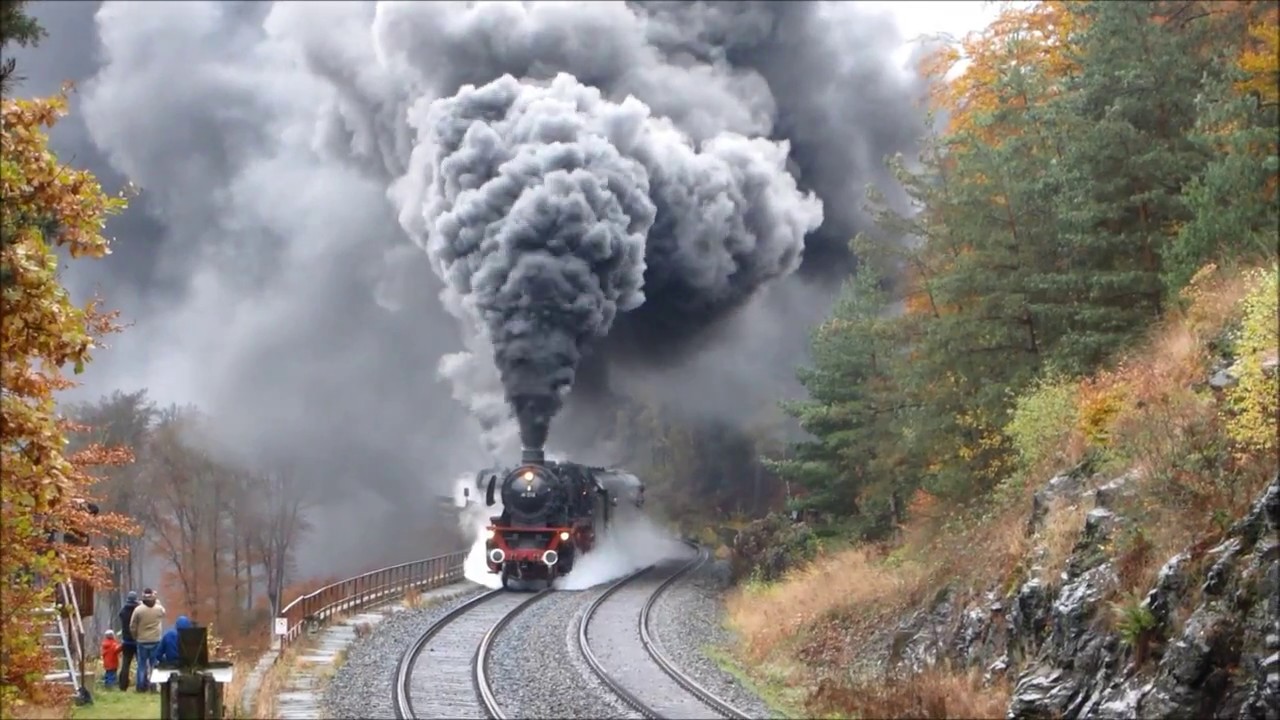 Schiefe Ebene steam locomotive climb Nov 5 2016 DRB Class 01.10, DRB Class 41 and Voith Maxima