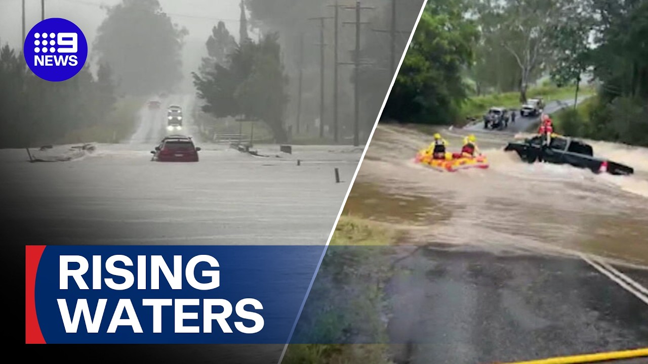 Superstorm triggers flash flooding across Brisbane's north | 9 News Australia