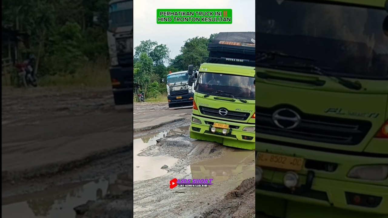 HINO FL235TI LEWATI JALAN RUSAK #automobile #hinoid #sawit #hinooleng #excavator #hinoak8 #hinofg