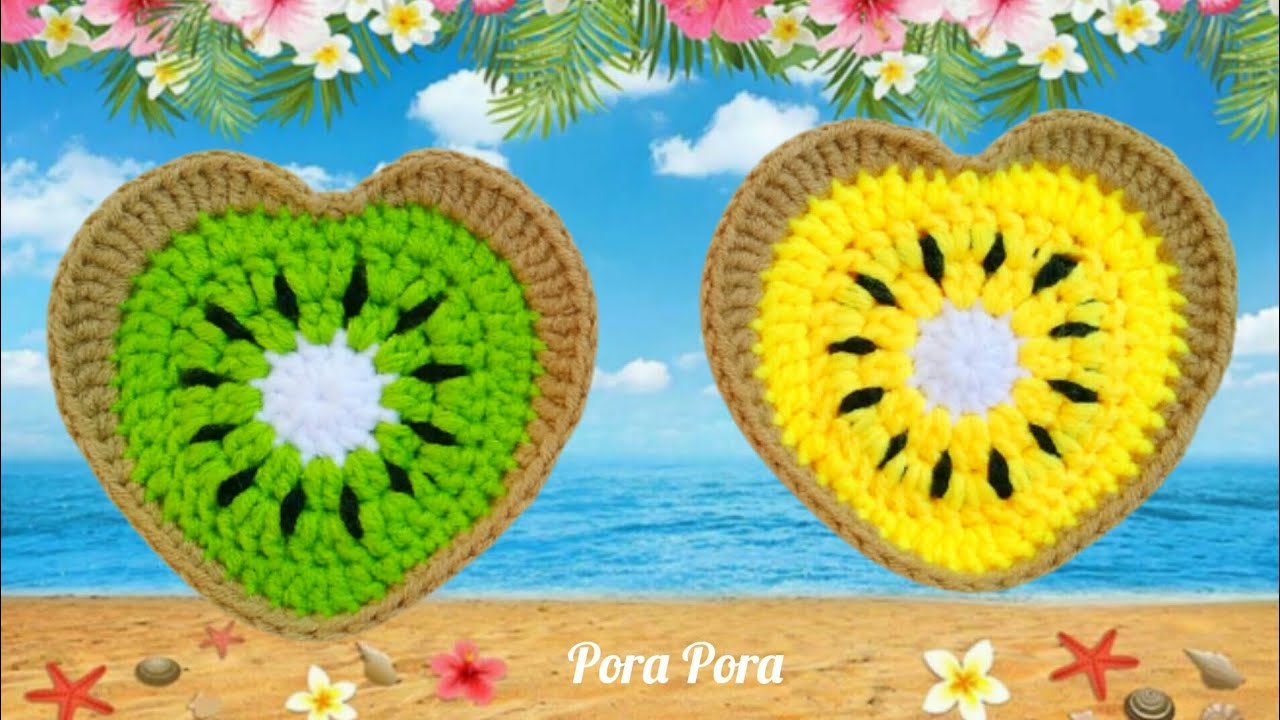 Crochet Kiwi Heart I Crochet Kiwi Coaster I Crochet Fruit Coaster