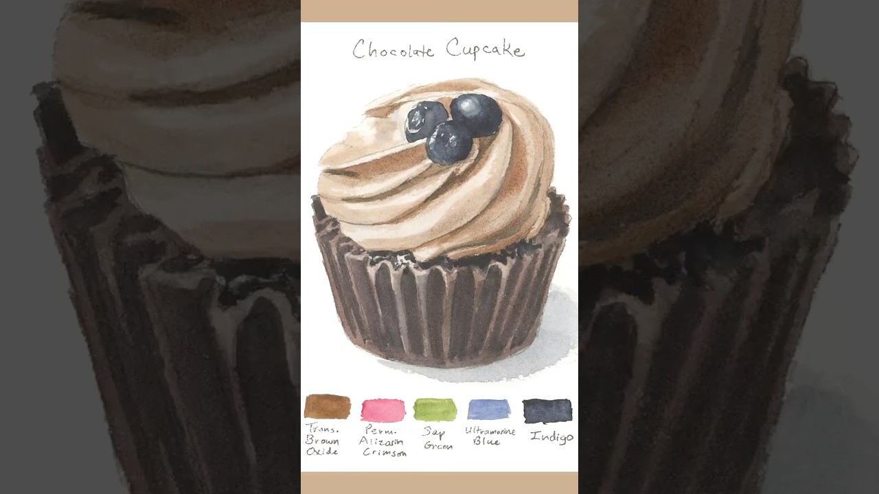 A Calorie-Free Chocolate Cupcake! #watercolorpainting #shorts
