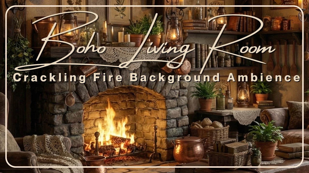 Cozy Spring Boho Village Room | Fireplace & Gentle Acoustic Melodies | Study & Work Ambience