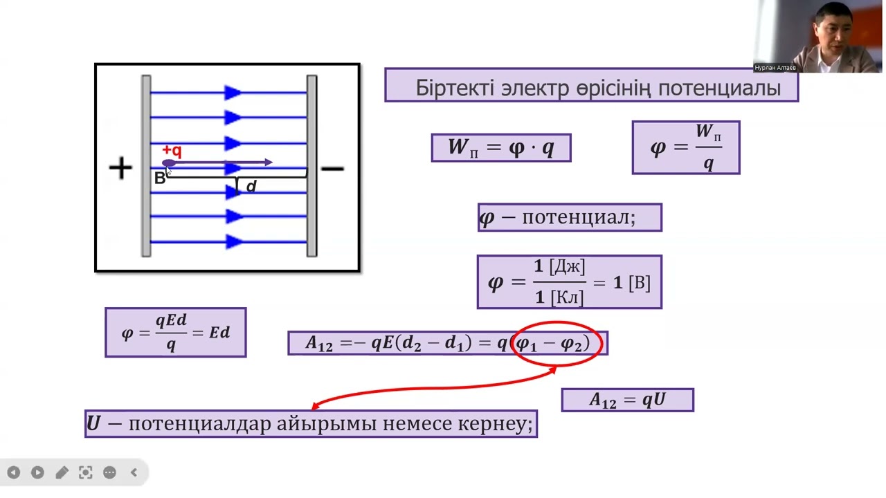 10-физика.    Электр өрісінің жұмысы. Потенциал. Электр өрісінің потенциалдар айырымы