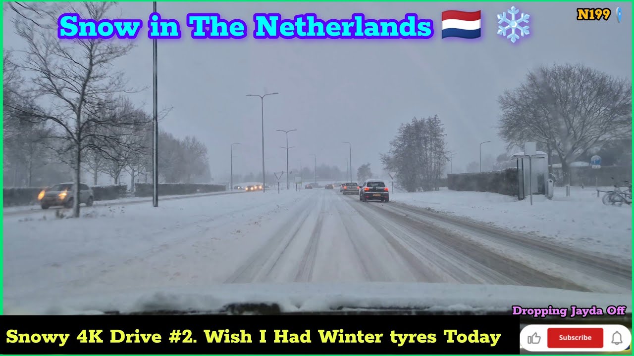 4K Snowy Netherlands Drive  (#2). Dropping Jayda Off. Slipping And Sliding 🇳🇱