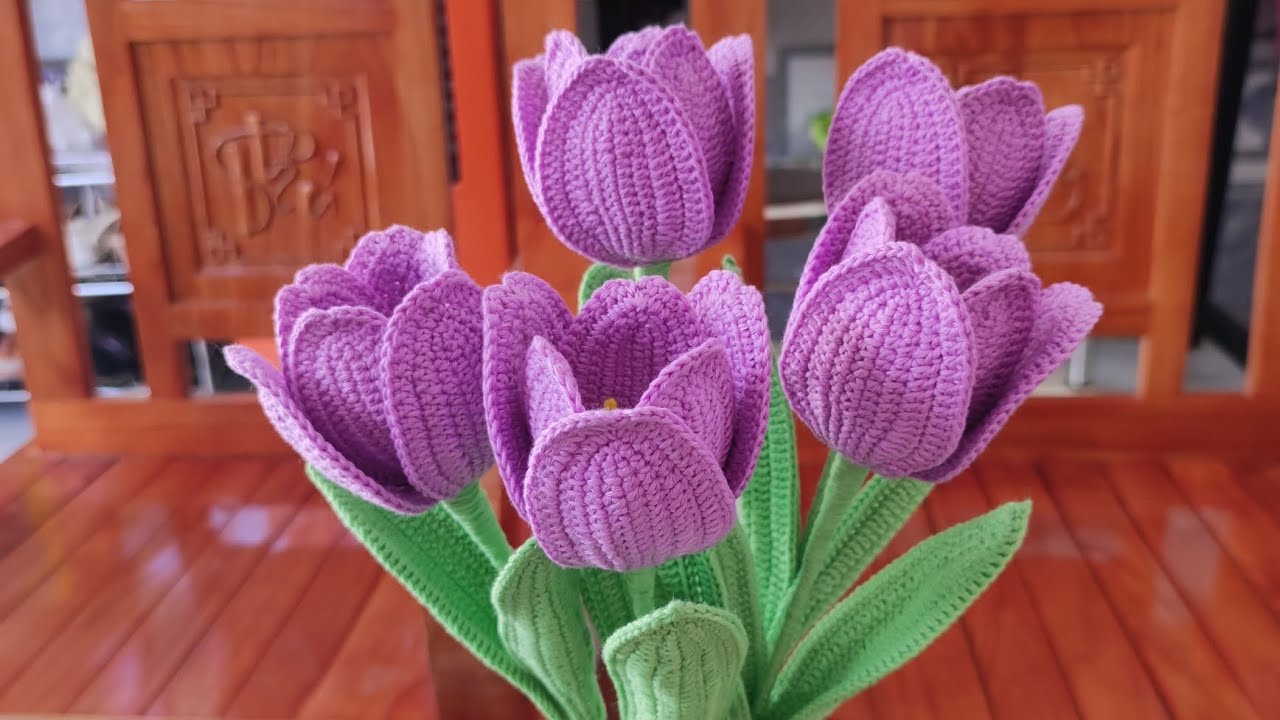 Móc cánh nhỏ hoa Tulip nở bằng Len 2/3🧶 (Crochet Tulips)