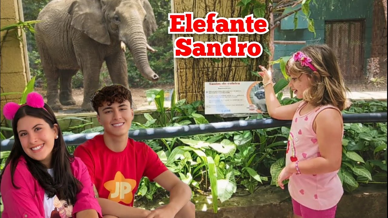 Lívia Ester no zoológico de Sorocaba visitando o elefante Sandro com Maria Clara e jp 