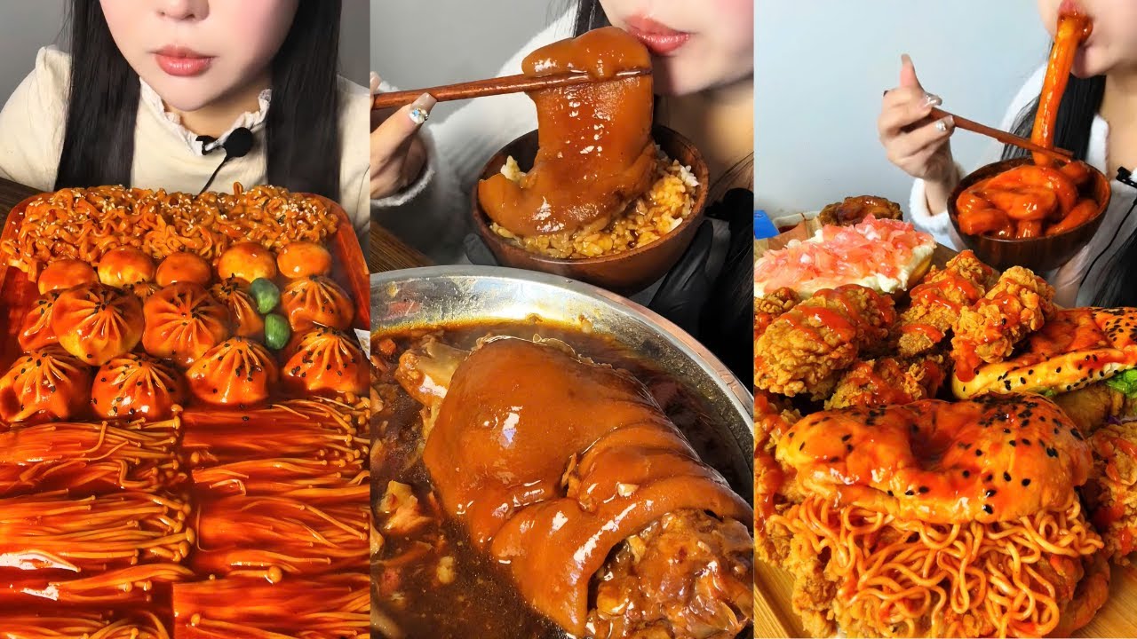 Braised Pork Knuckle, Spicy Tray Feast & Chewy Tteokbokki Mukbang ASMR