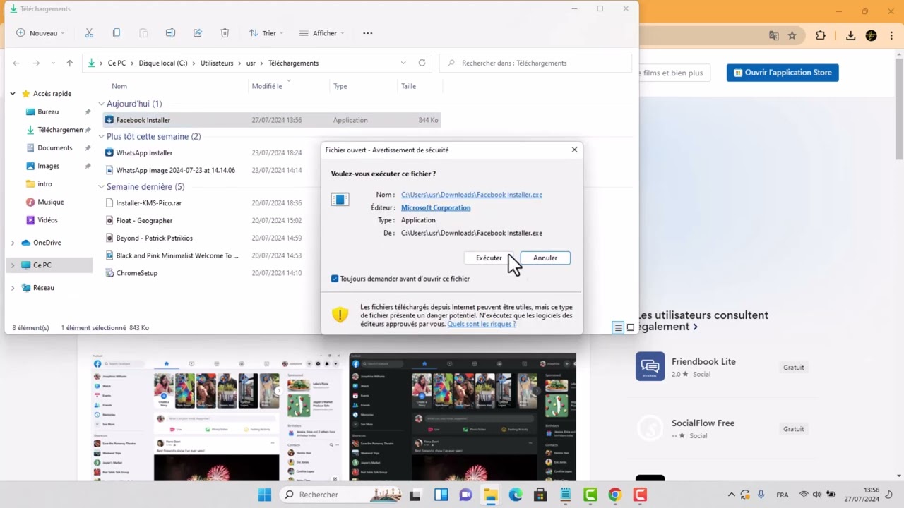 Comment telecharger et installer Facebook sur PC Windows 11