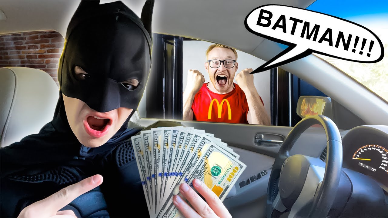 Batman Gives Money To Drive Thru Workers!