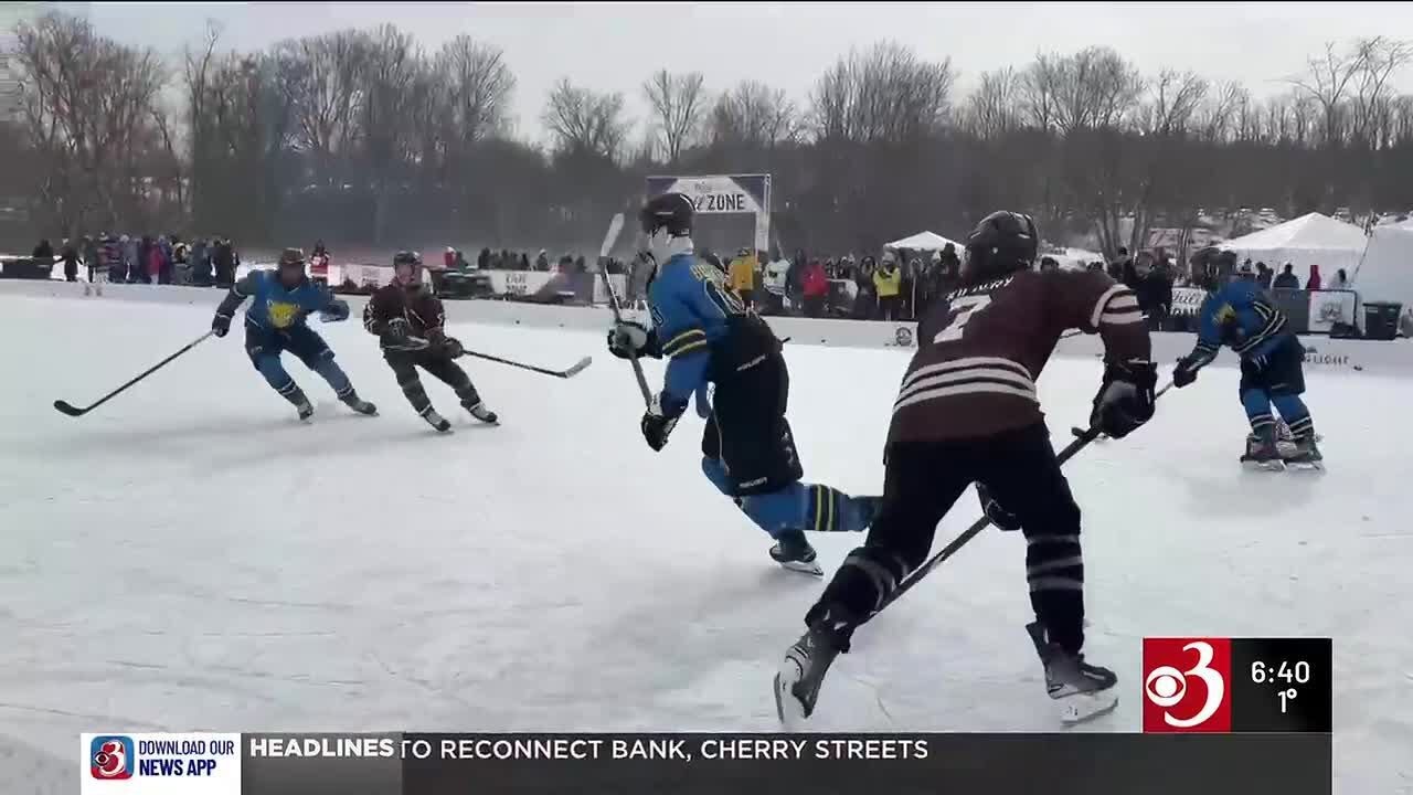 Pond hockey players embrace the cold in Colchester