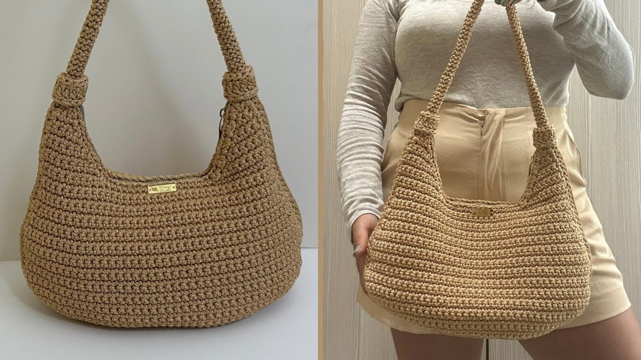 Bolsa de crochê estilo baguete | Bolsa de crochê fio náutico | Bolsa de crochê Camélia