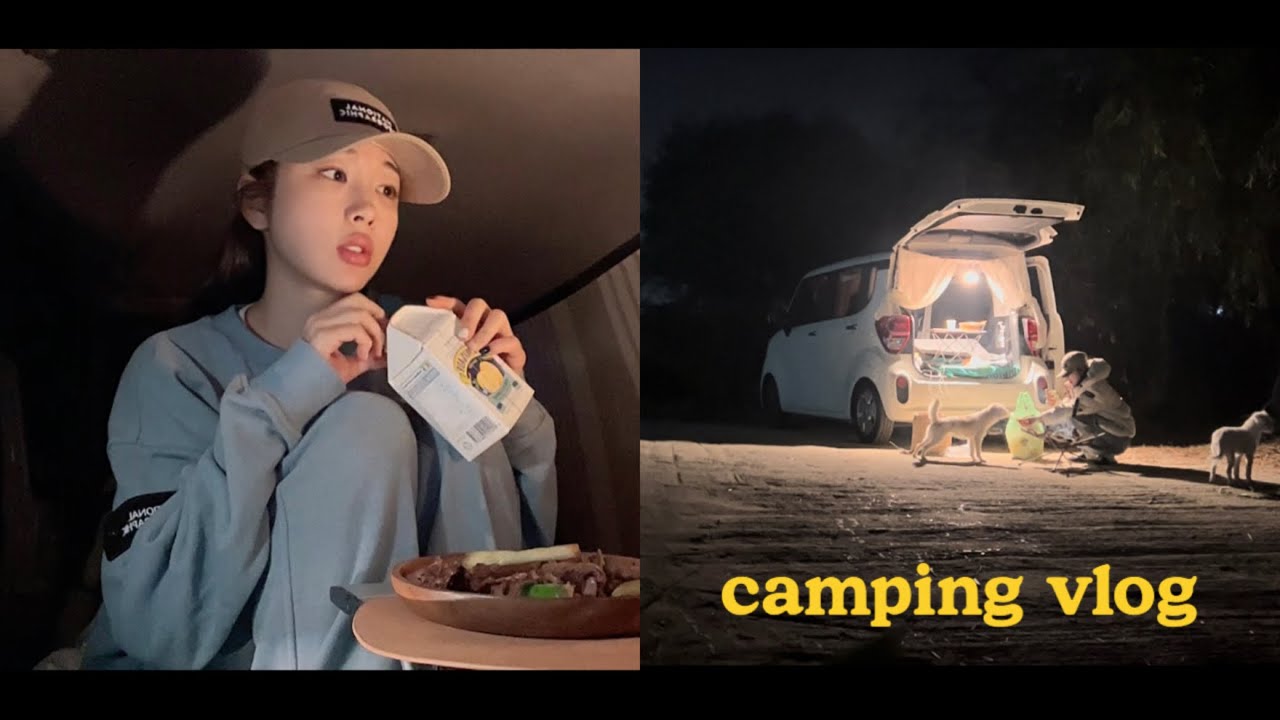 캠핑vlog] 낭만 가득 가을 차박 with 댕댕이들 🍂 힐링 그 자체 | 레이차박ㅣ떡볶이&어묵ㅣ대파삼겹말이ㅣ복탕