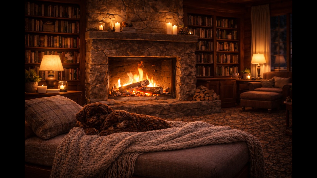 10 Hours of Cozy Library Fireplace 🔥 Crackling Fire Sounds for Sleep & Relaxation