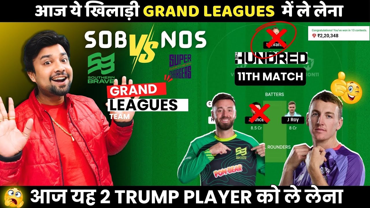 SOB vs NOS dream11 team | sob vs nos team prediction todays match the hundred 2025 match | stats