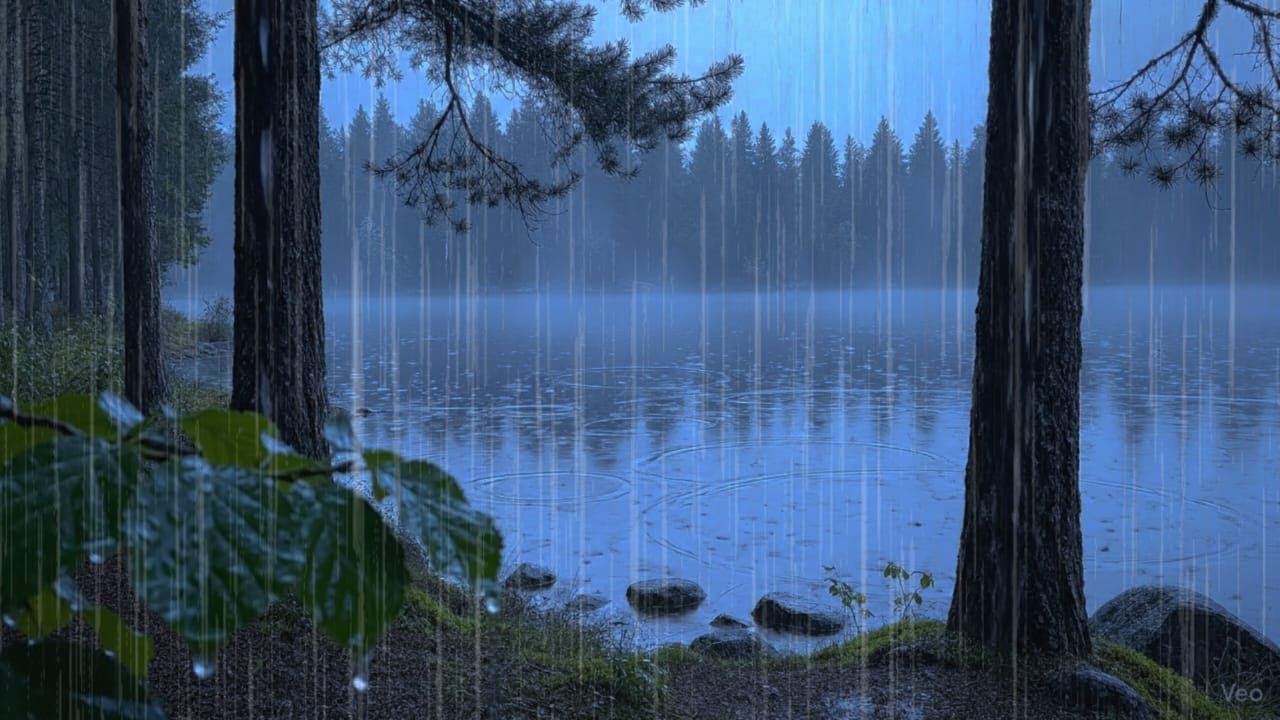 🔴 SLOW RAIN FOREST BY THE LAKE 🌲 Gentle Rain Sounds for Sleep & Relaxation