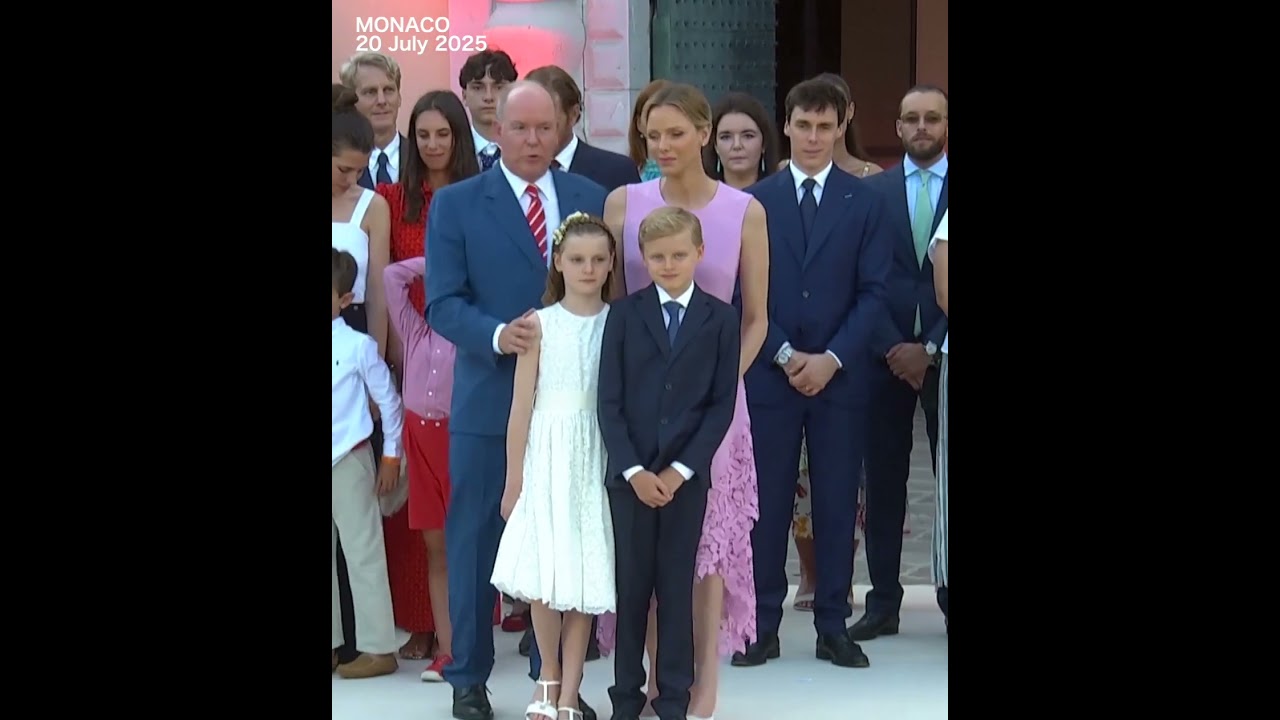 Twins of Monaco's Prince Albert and Princess Charlene at Albert's 20-Year Reign celebration