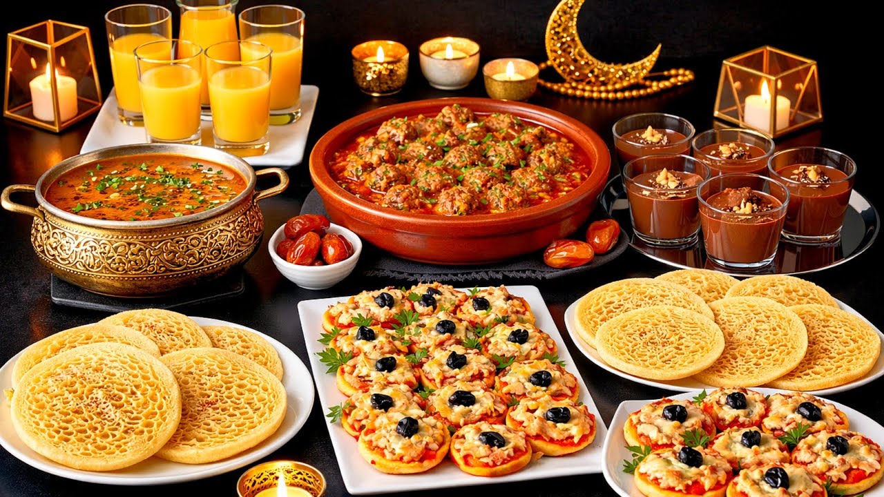  6 افكار اقتصادية لمائدة رمضان/حريرة بدون لحم/تحلية خطيرة/بغرير شهدة/طاجين معلك/ميني بيتزا+عصير منعش