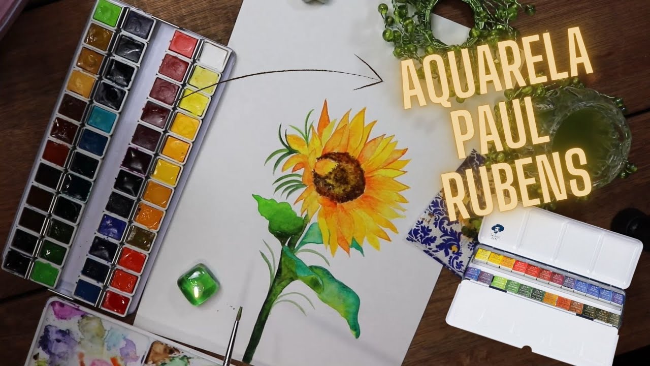 AQUARELANDO GIRASSOL! Aquarela para iniciantes | WATERCOLORING A SUNFLOWER! Watercolor for beginners