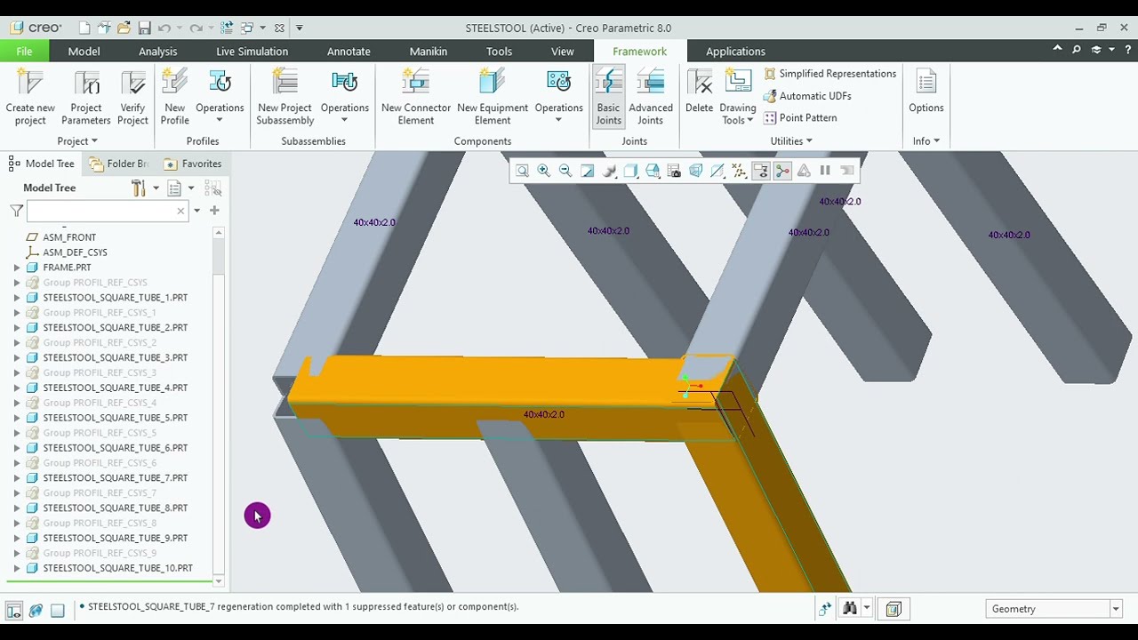 Making of Steel stool in CREO 8 0 Using Framework in Tamil