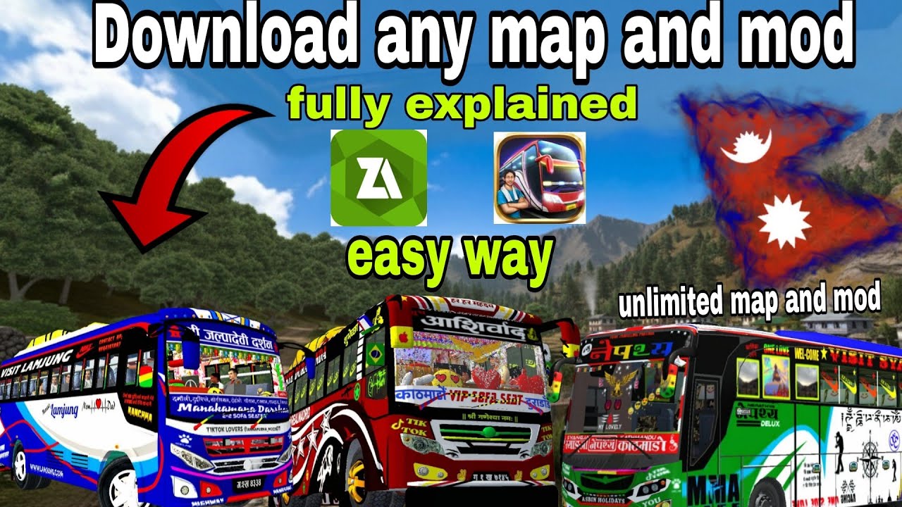 How to download any map mod and vehicle mod||Nepali bus skin||bussid nepal||unlimited map and mod||