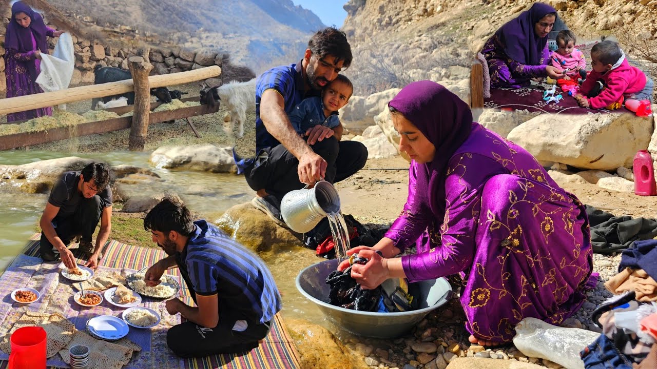 Nomadic life, fishing, washing clothes by the river, catching up with sheep with Mahmoud Va'azam 🐟🧺🐏