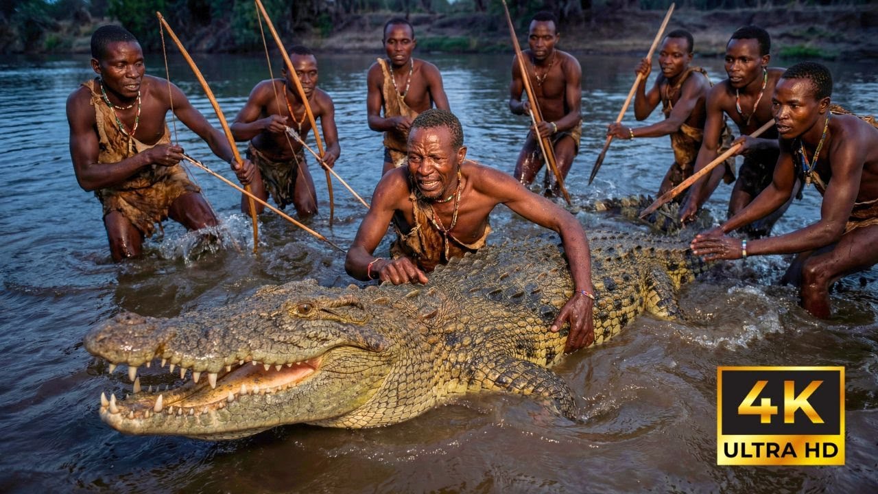 Survival in Wild Africa: How the Hadzabe Tribe Hunts Giant Crocodiles in the River