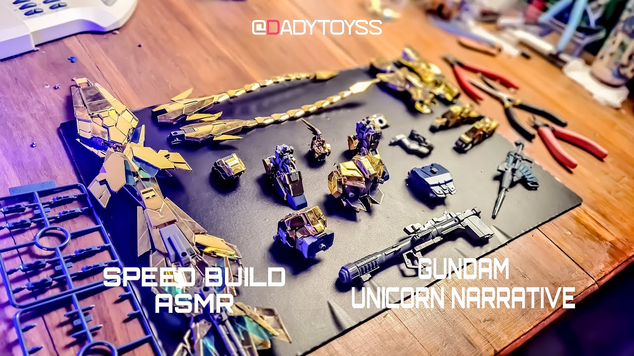 SPEED BUILD ASMR | GUNDAM UNICORN NARRATIVE | GOLD MIRROR COATING | CLEAN BUILD | DABAN
