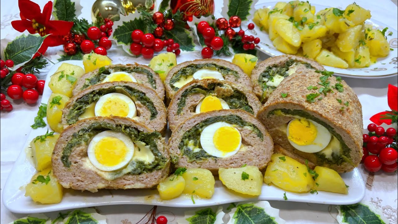 POLPETTONE RIPIENO DI NATALE CON PATATE IN PADELLA COSI MORBIDO E DELIZIOSO TUTTI FARANNO IL BIS !