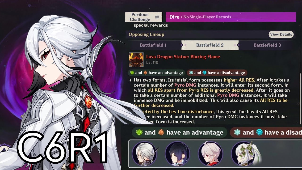 5.7 Stygian Onslaught - C6R1 Arlecchino Dire Difficulty Lava Dragon Statue Clear [Genshin]