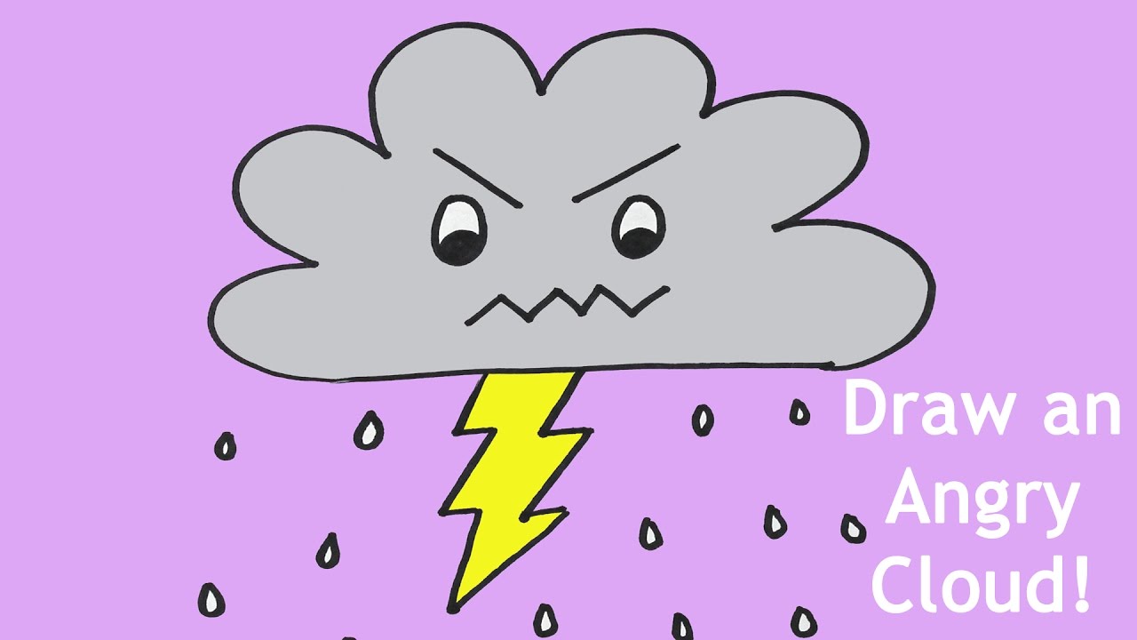 How to Draw an Angry Cloud with a Lightning Bolt Step-By-Step Drawing Lesson for Kids and Beginners