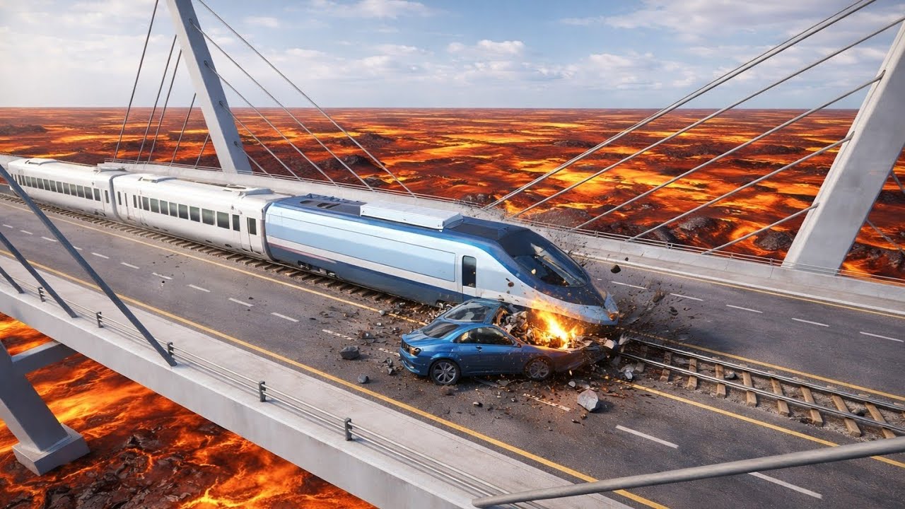 Train vs Car Collision at Full Speed | Unrealistic but Shocking View