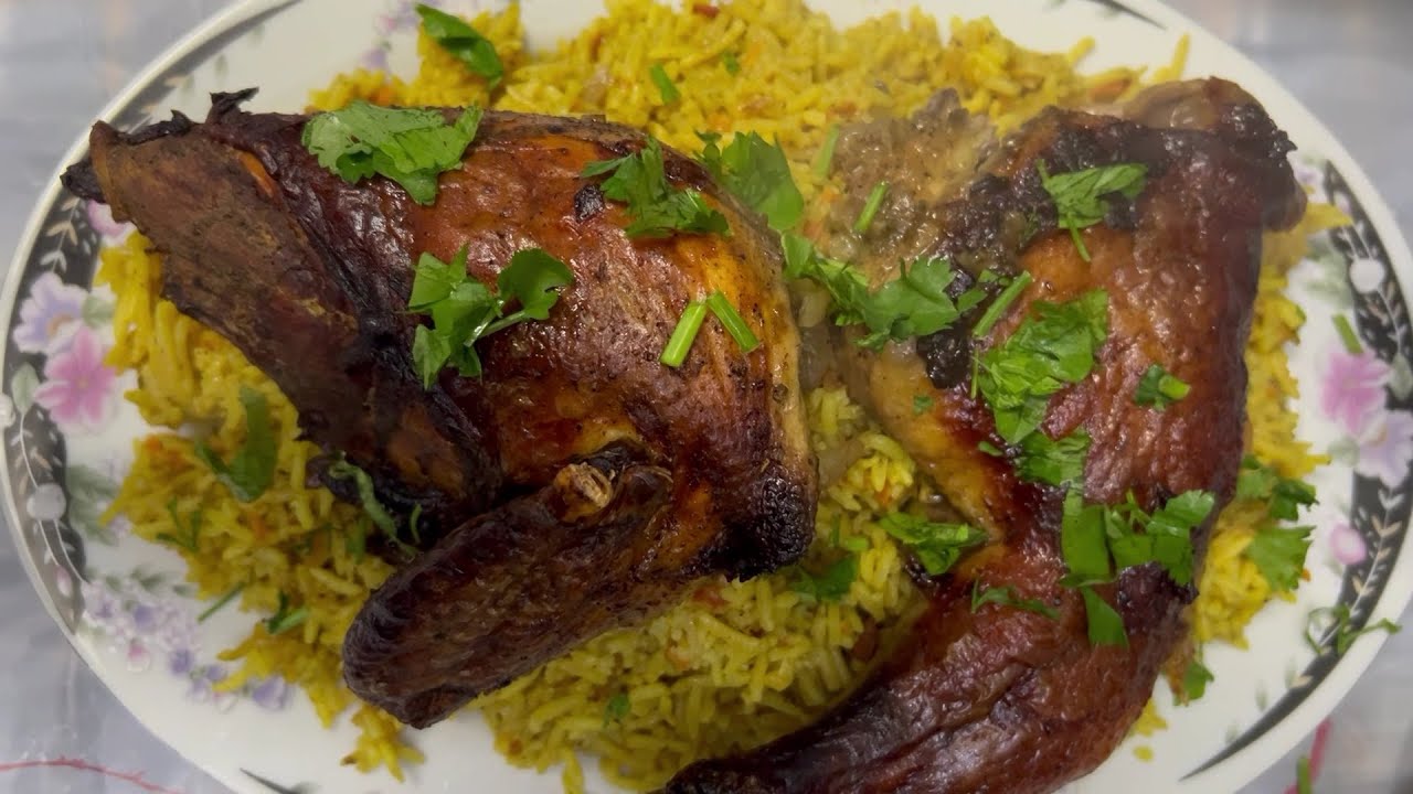 طريقة عمل فراخ بالبصل المكرمل وأرز بطريقة جديدة🐔🍗