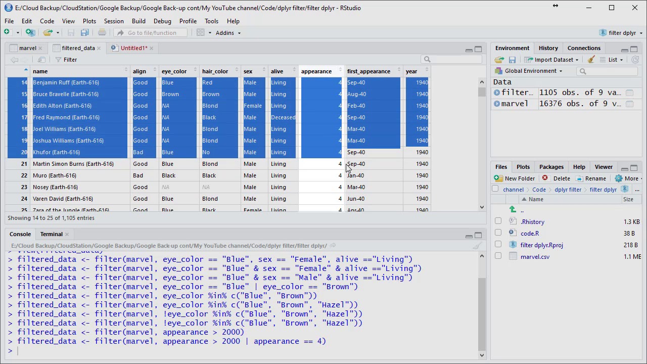 Filtering in R using dplyr