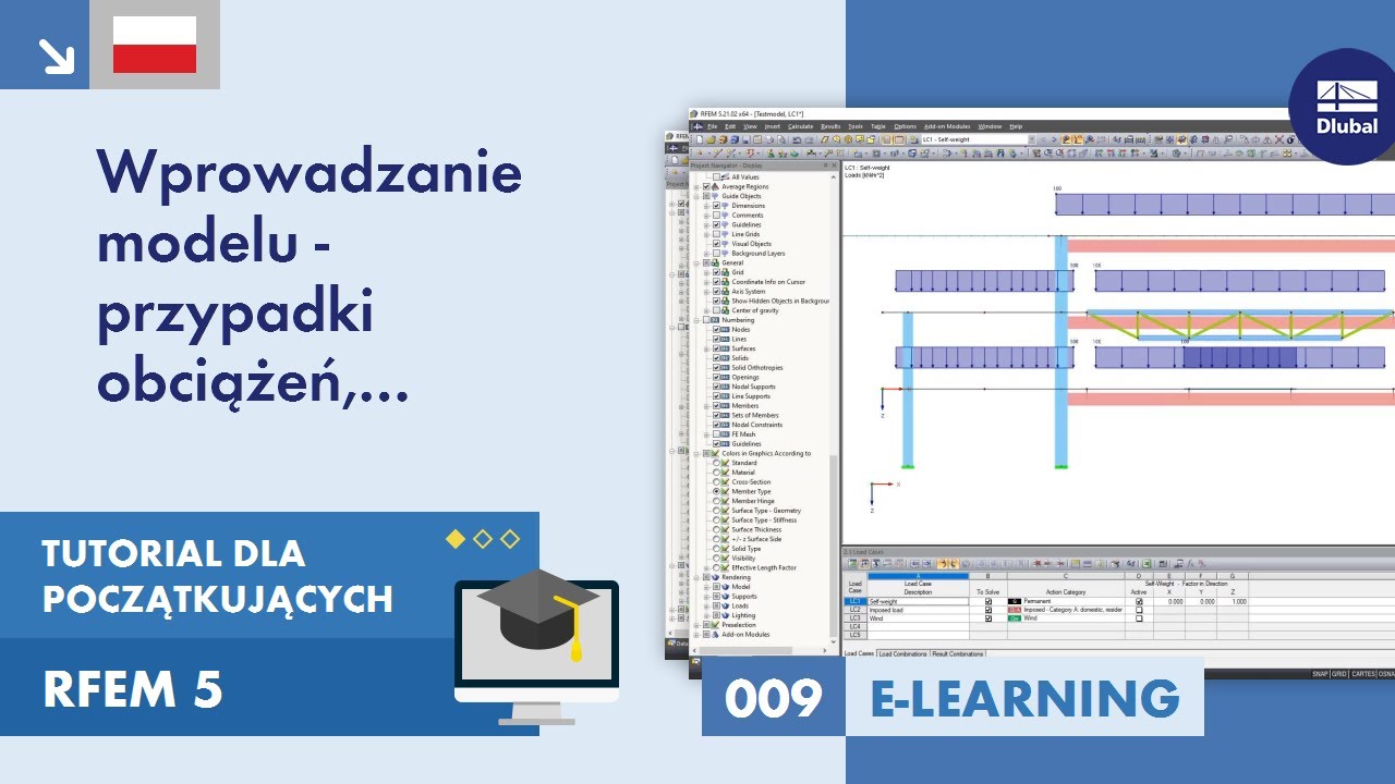 Tutorial dla początkujących w programie RFEM 5 | 009 Wprowadzanie modelu - przypadki obciążeń, ko...