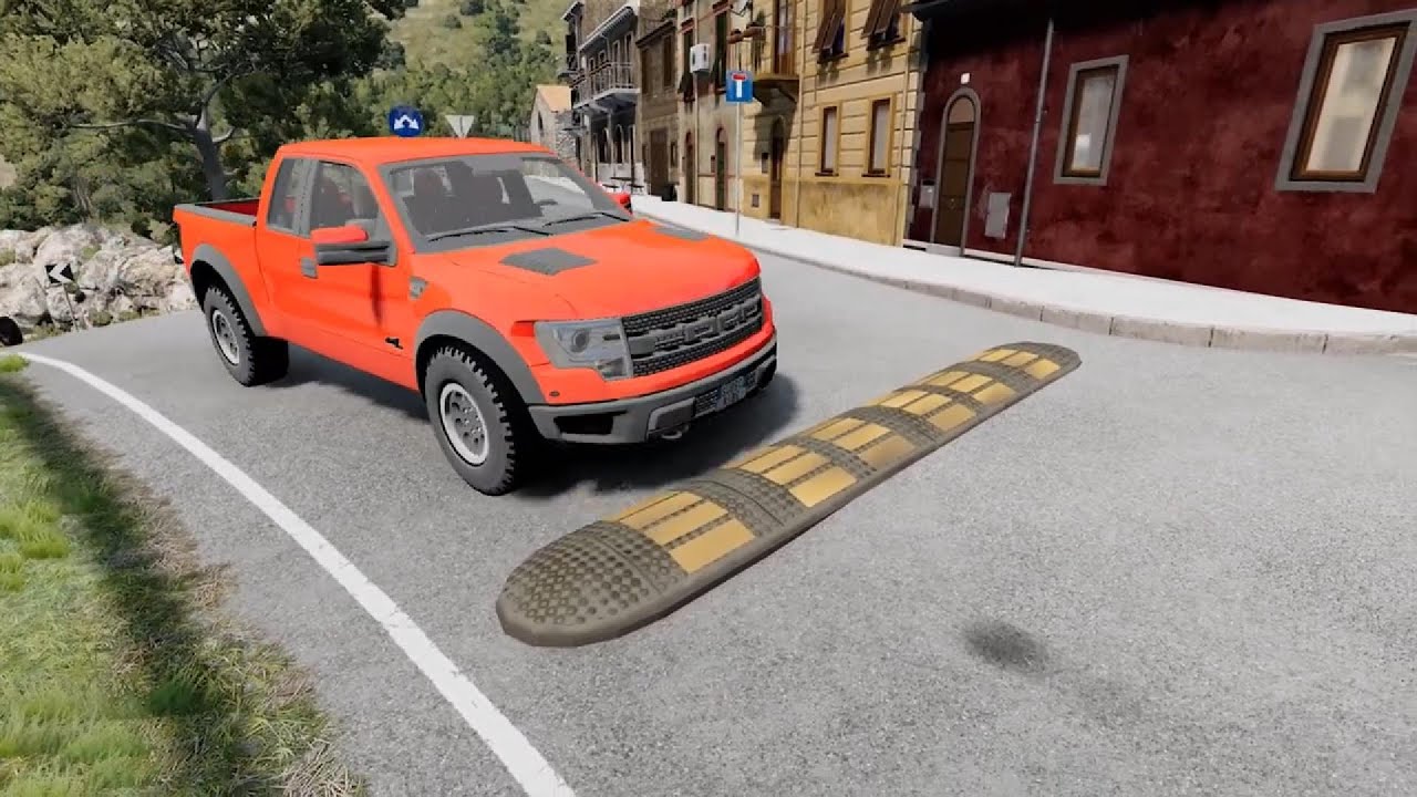 Cars vs Massive Speed Bumps vs Heavy water flowing compilation #385 BeamNG.drive live 1