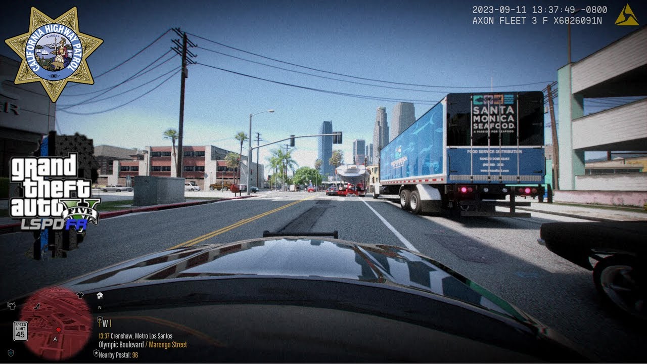 [NO COMMENTARY] GTA V LSPDFR | CHP PURSUIT A CRAZY TRUCK DRIVER IN L.A. A MOTORCYCLIST INJURED!