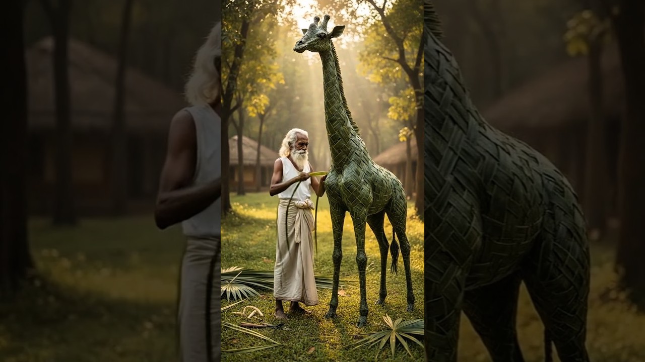 Old Man Creates a Giant Giraffe From Palm Leaves🦒🌿 | Mind Blowing Craft! #shorts #handmade #art