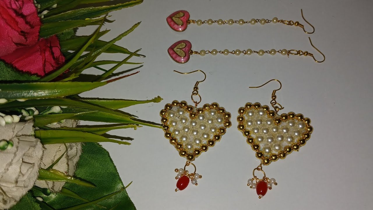 Valentine's day Special Heart Shape Earrings👌2 Beautiful Earrings Making Ideas At Home 