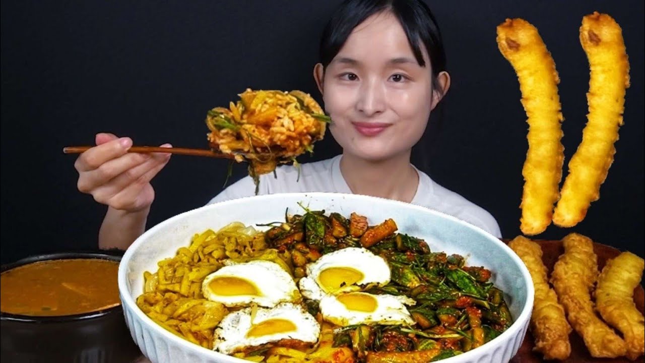 입맛도는 오이무침 감자채볶음비빔밥 청국장 먹방 (ft.오징어튀김)