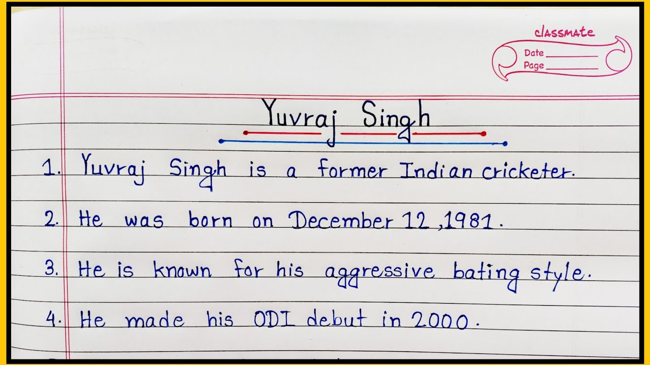 10 Lines Essay On Yuvraj Singh In English | Easy And Simple Sentences About Yuvraj Singh