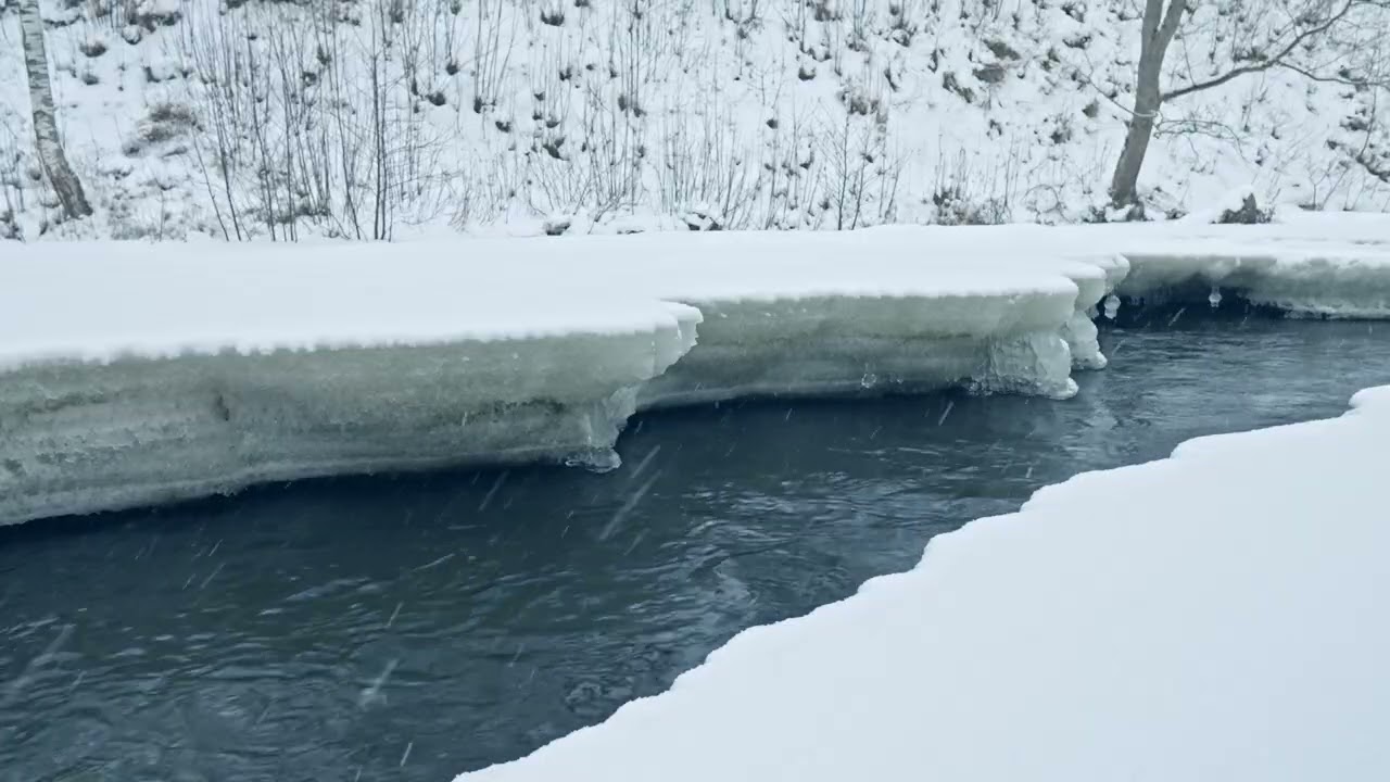 Winter River Sounds For Meditation 4K | 3.5 Hours Natural ASMR & White Noise – No Music.