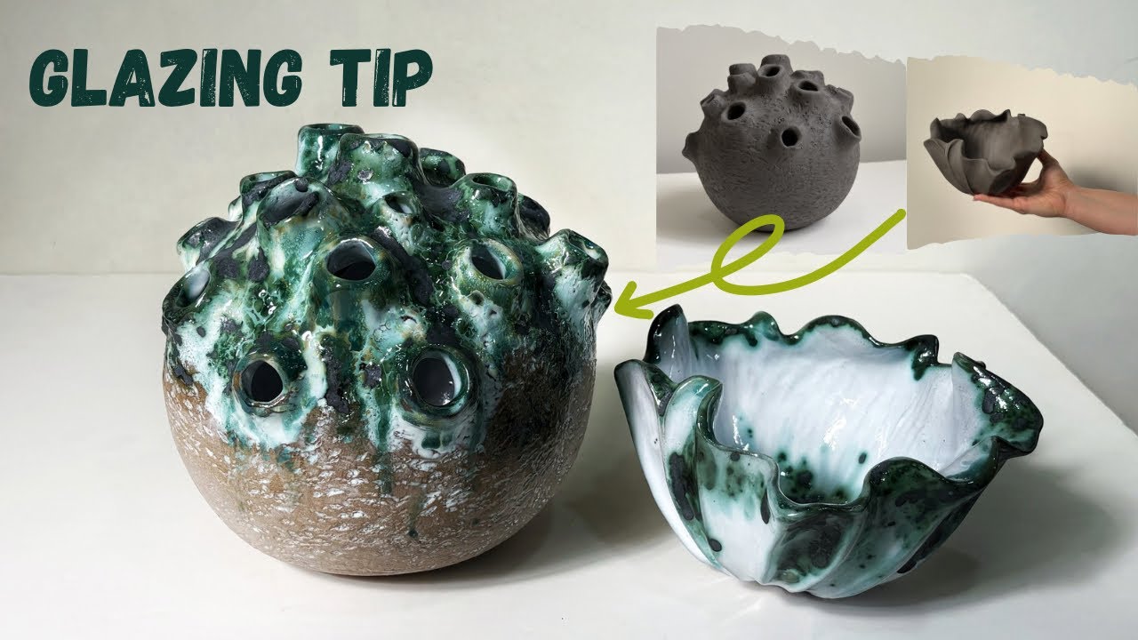 ASMR Pottery Glazing: Coral Vase and Bowl Get a Vibrant Makeover!