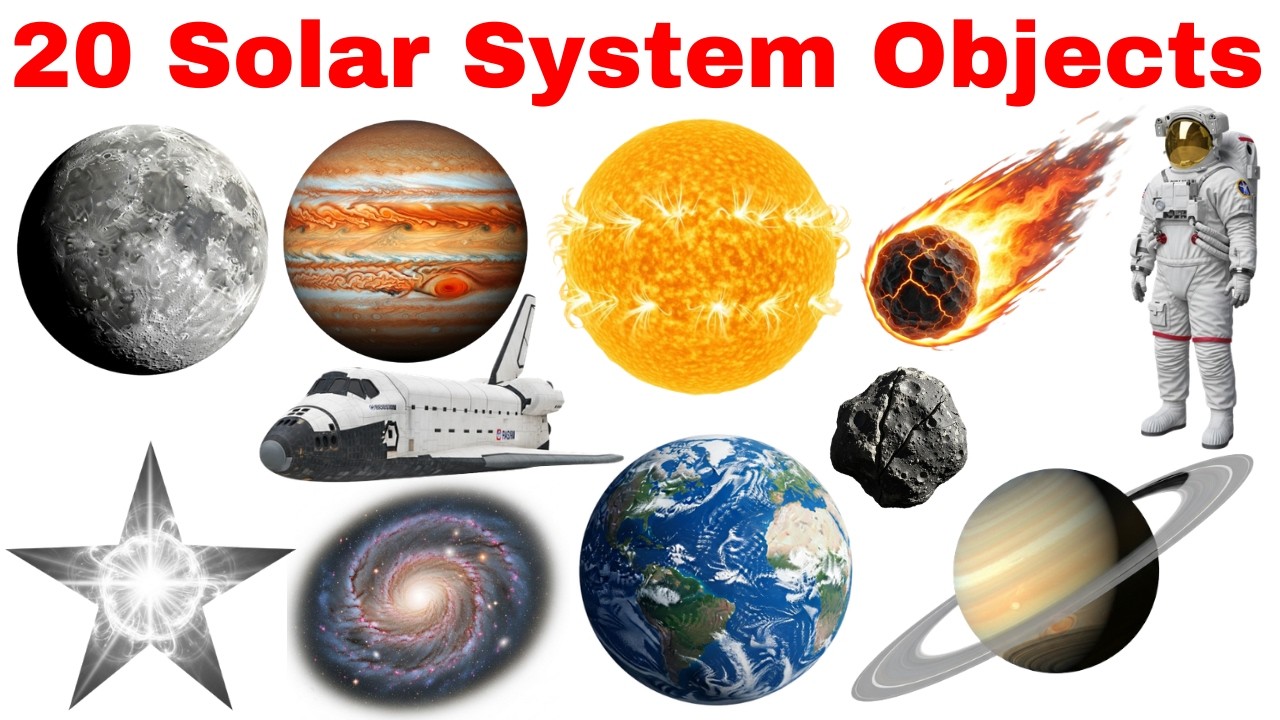 20 Solar System Objects Name | Space Objects in Hindi & English | सोलर सिस्टम के नाम | Kids Learning