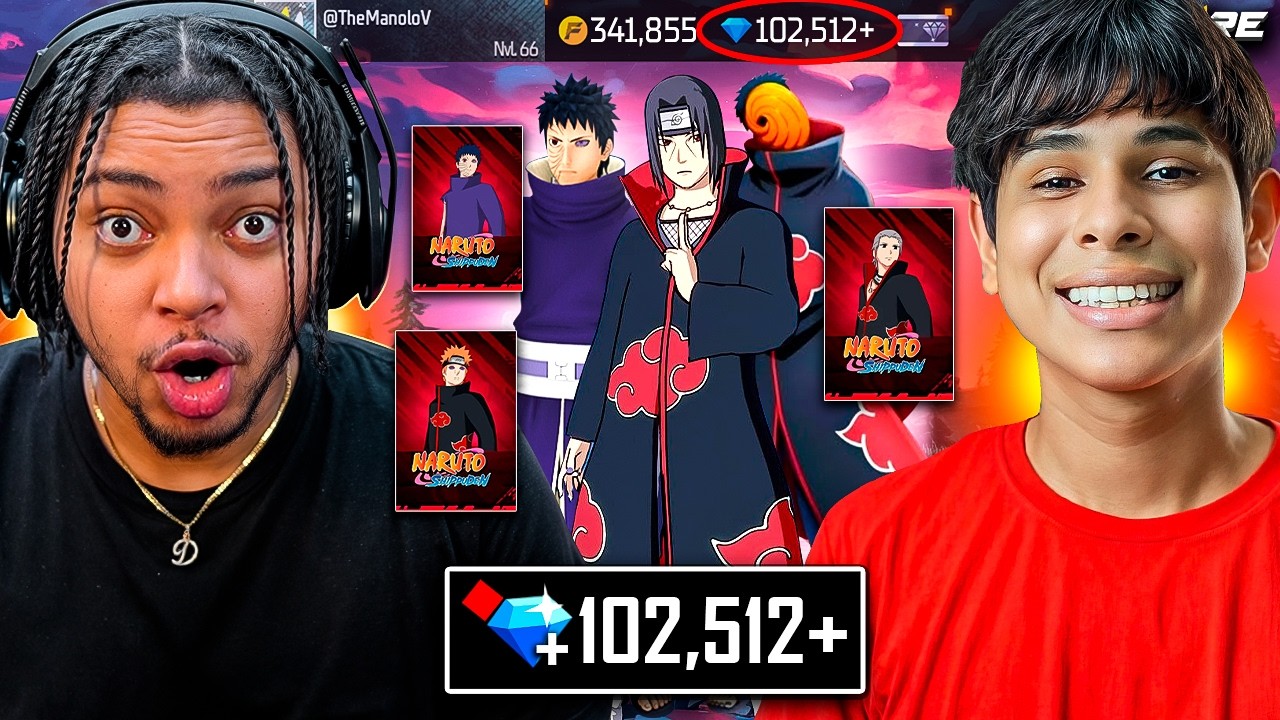 LE RECARGO 100,000 DIAMANTES A The Manolov💎PARA SACARLE TODA LAS SKING DE NARUTO EN FREE FIRE !!