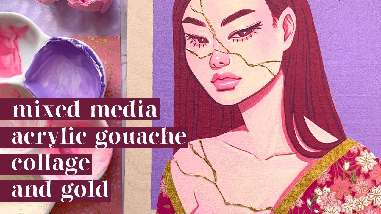 MIXED MEDIA: Acrylic Gouache, Collage & Mirror Gold on Wood | Kintsugi
